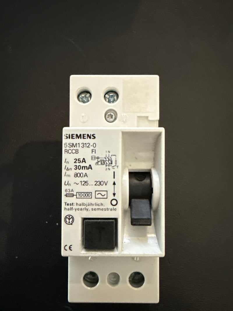 25A SIEMENS 25 AMP 30mA DOUBLE POLE RCCB RCD TYPE AC 5SM1312-0