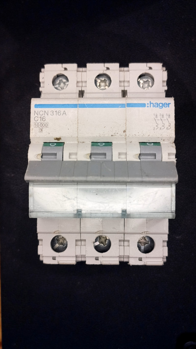 C16 Hager NCN316A 16A Circuit Breaker (3-Pole)