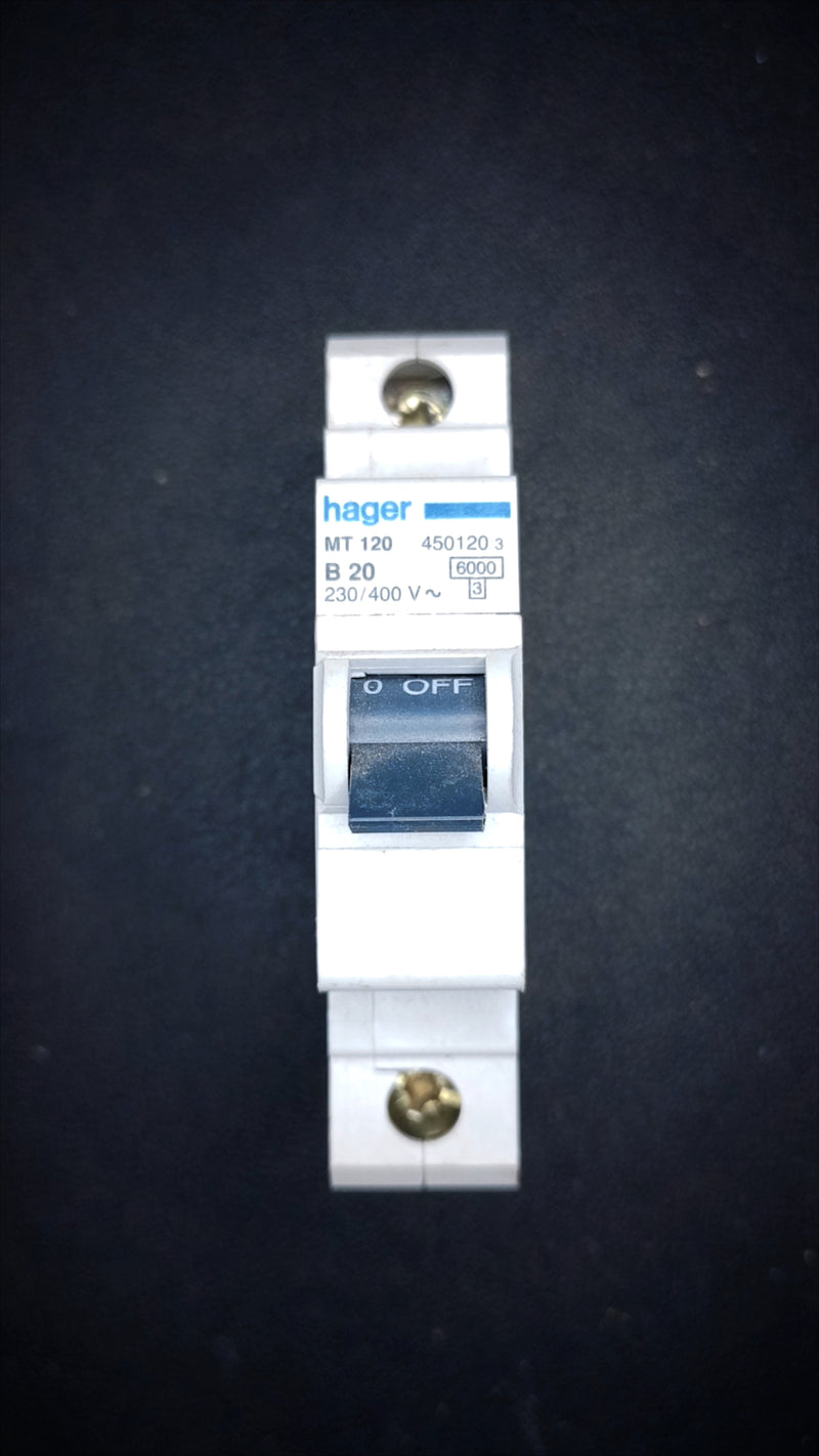 B20 Hager MT 120 20A (Single Pole, 6000A Breaking Capacity)