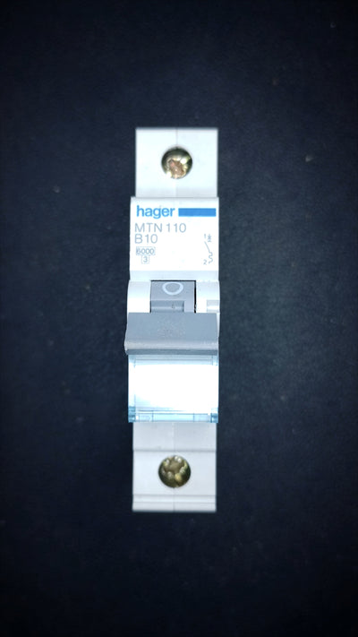 B10 Hager MTN110 10A (1 Pole, 6000A Breaking Capacity)