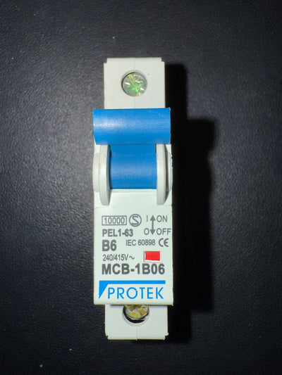 B6 Protek MCB-1B06 B6 6A MCB (1 Pole, 10000A Capacity)