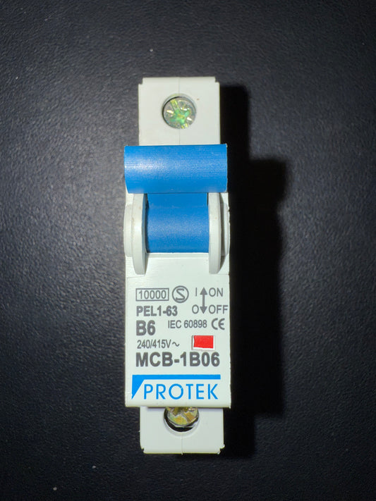 B6 Protek MCB-1B06 B6 6A MCB (1 Pole, 10000A Capacity)