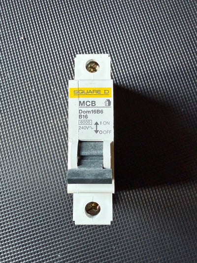 B16 Square D 16 Amp Curve B 6kA MCB Circuit Breaker Domae DOM32B6 (Used)