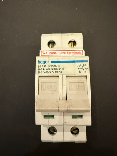 Hager 100A SB 229 400V AC 22 BS 5419 Two Pole Isolator