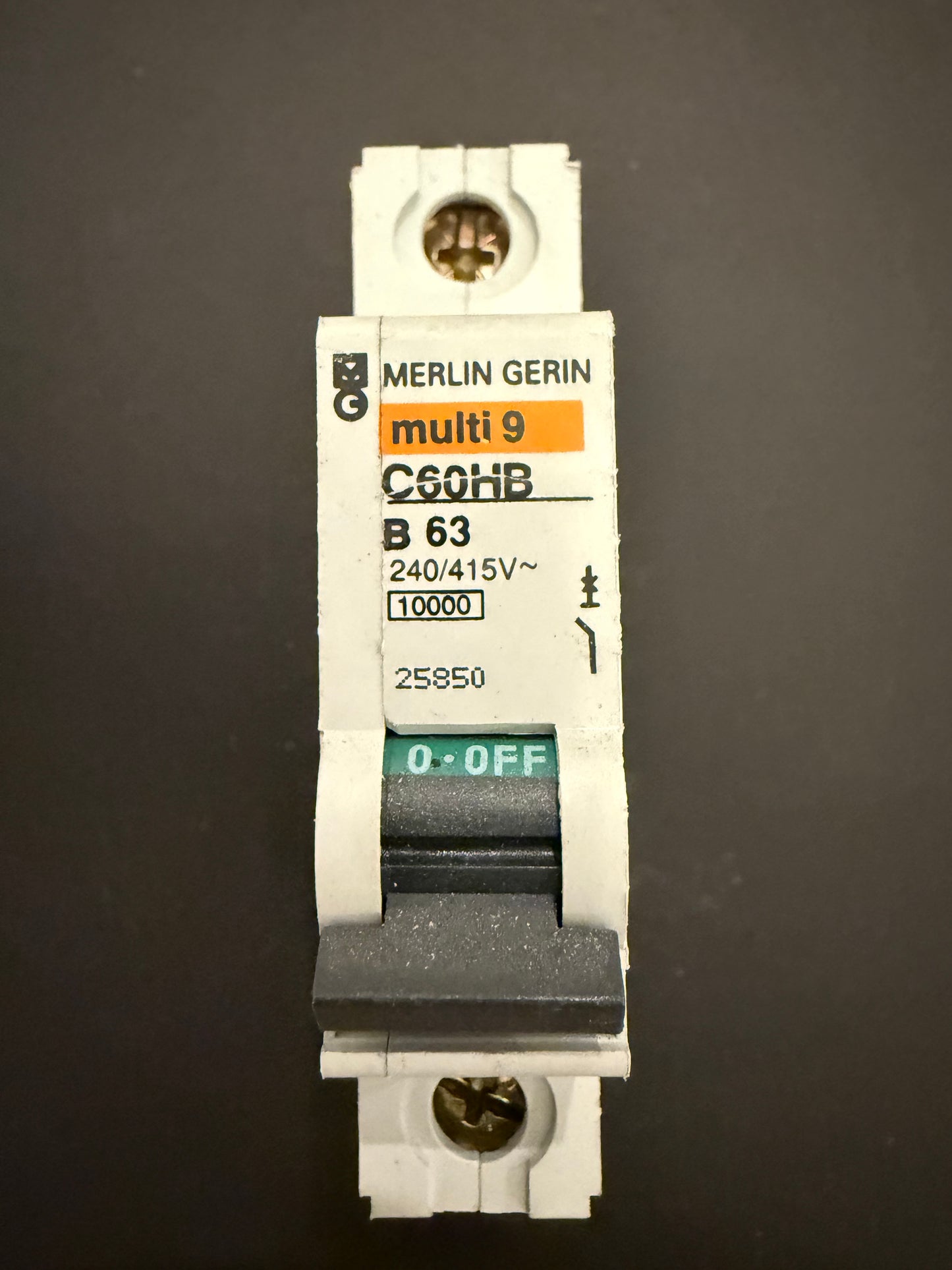 B63 Merlin Green 63A C60HB 25850 Circuit Breaker