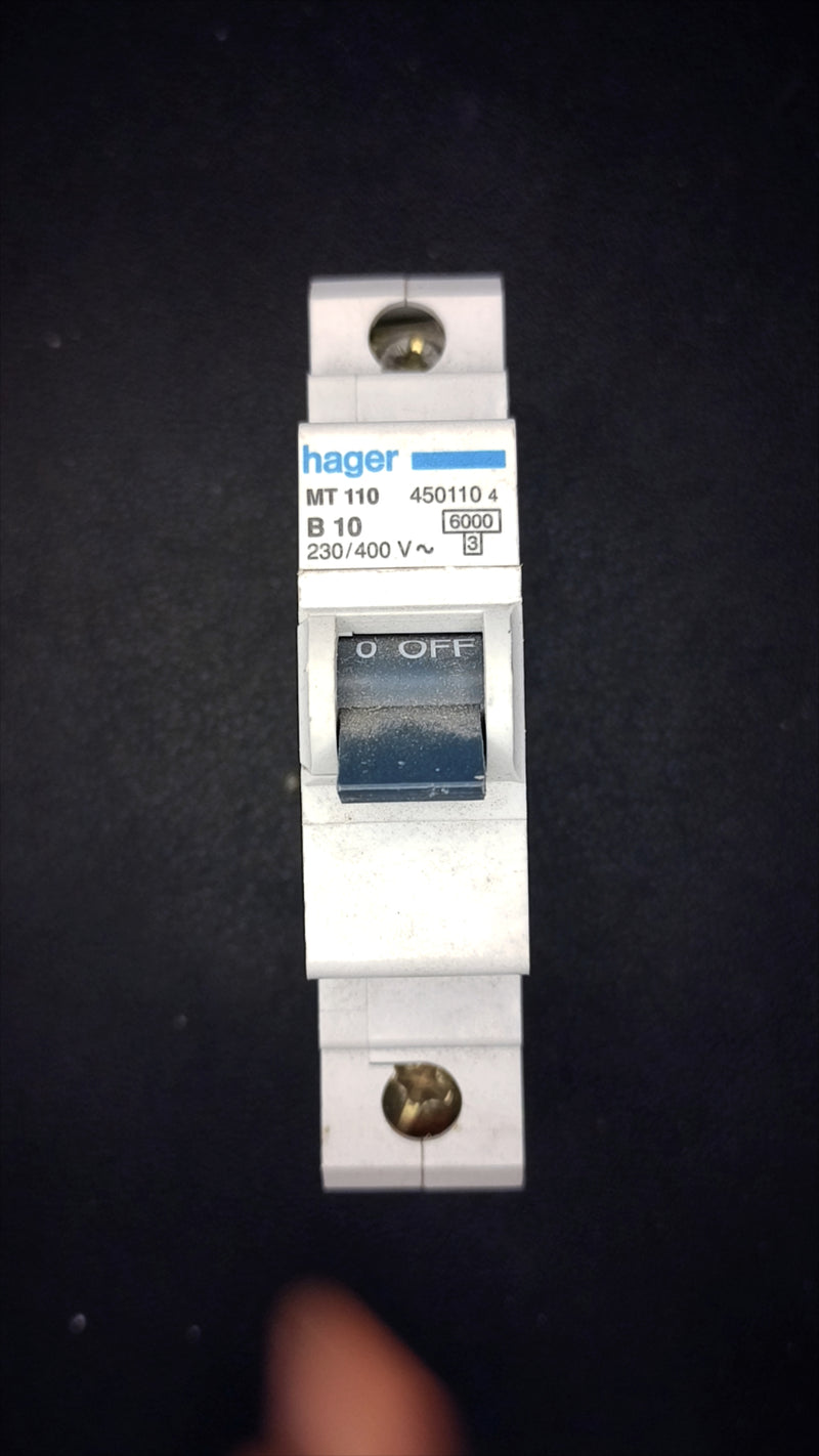B10 Hager MT 110 10A Circuit Breaker (1 Pole, 6000A)