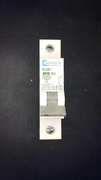B6 Europa Components EUB1 6A MCB (Single Pole, 6000A)