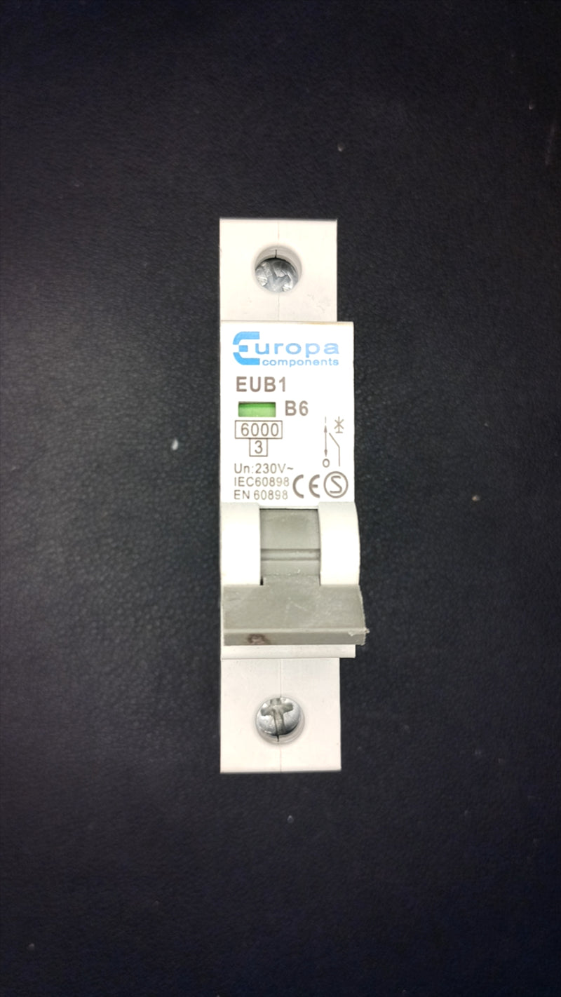 B6 Europa Components EUB1 6A MCB (Single Pole, 6000A)