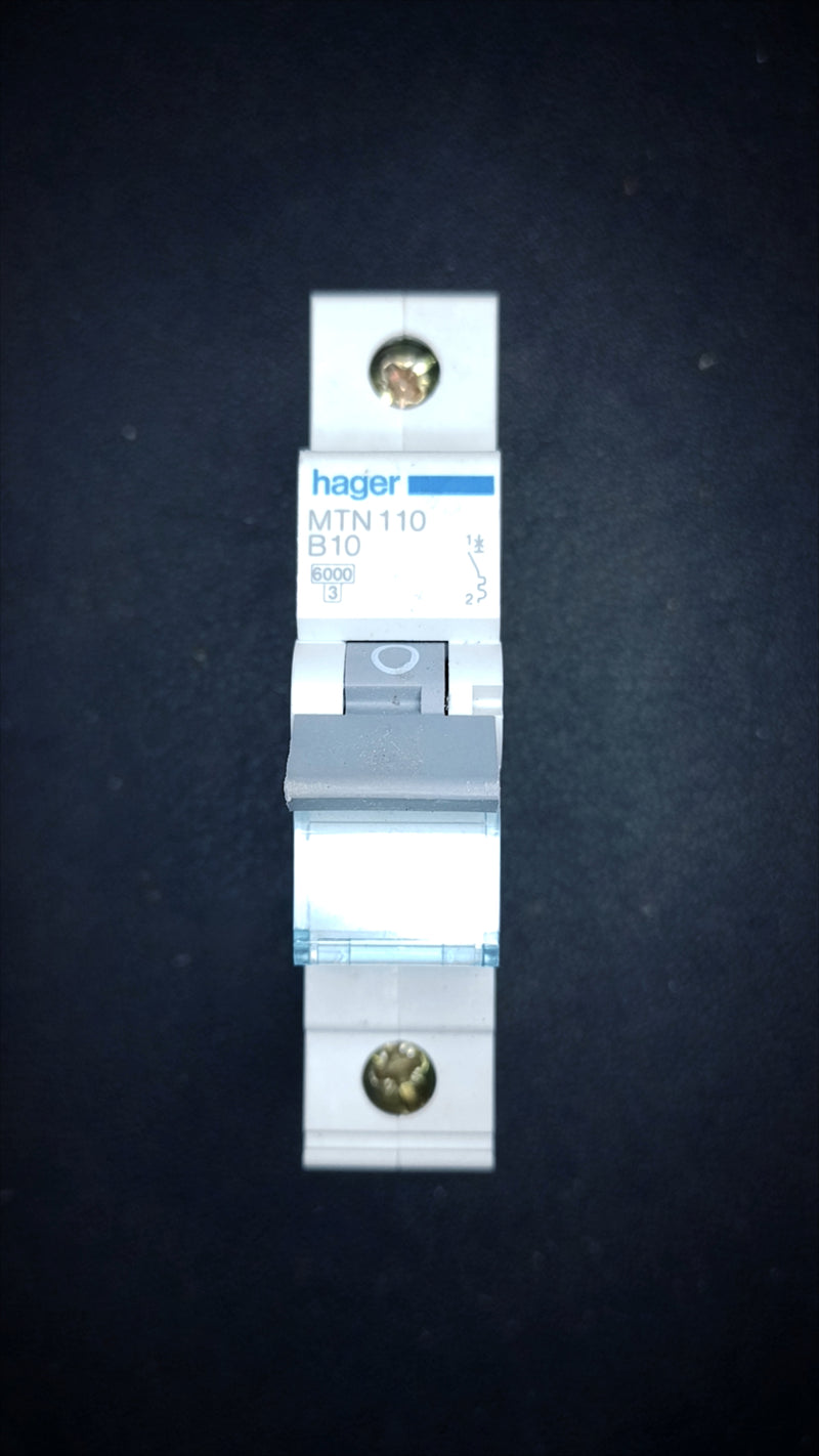 B10 Hager MTN110 10A (1 Pole, 6000A Breaking Capacity)