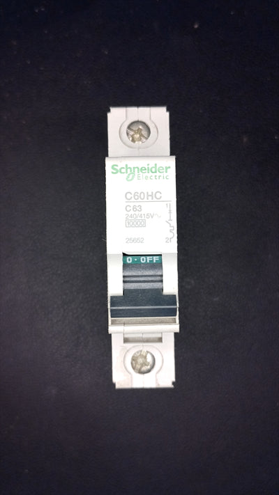 C63 Schneider C60HC 25652 63A MCB 1 Pole