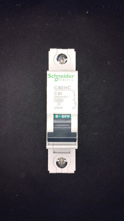 C20 Schneider C60HC 26846 20A MCB 1 Pole