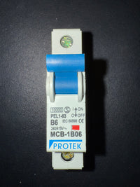 B6 Protek MCB-1B06 B6 6A MCB (1 Pole, 10000A Capacity)