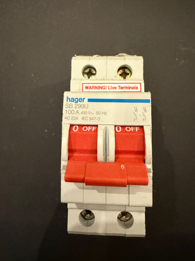 Hager 100A SB 229U 400V AC 22A Two Pole Isolator