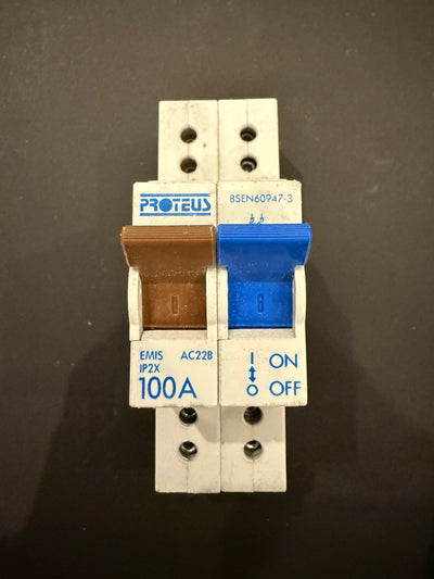 Proteus 100A Main Switch Disconnect Double Pole Isolator AC22B