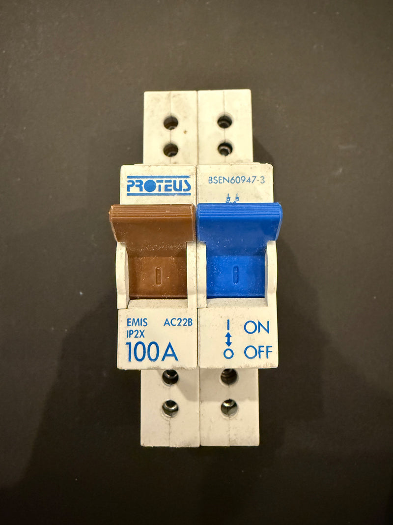 Proteus 100A Main Switch Disconnect Double Pole Isolator AC22B
