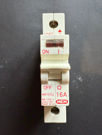 B16 MEM 2000 MCB 16 Amp Type 2 16A Single Pole Breaker AB06S2