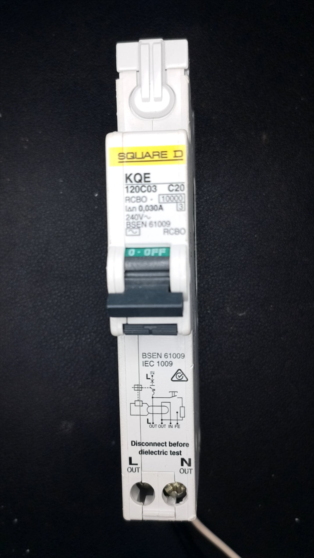 C20 Square D KQE 120C03 RCBO (20A, 1 Pole, 10kA)