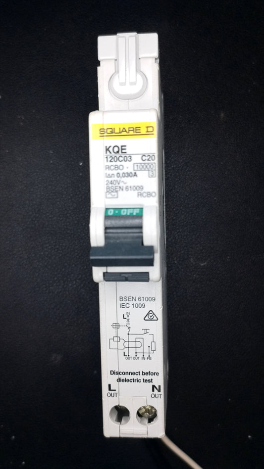 C20 Square D KQE 120C03 RCBO (20A, 1 Pole, 10kA)